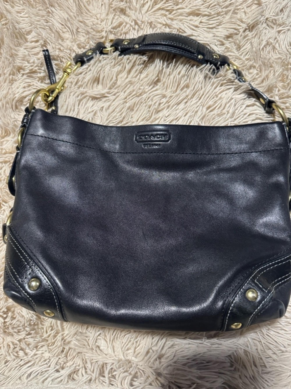 Coach Black Leather Shoulder Bag with Gold Hardware